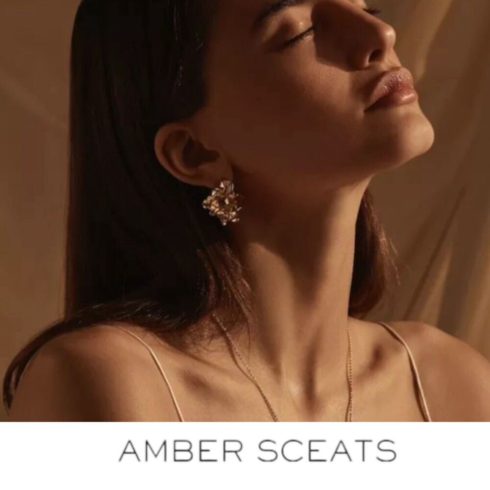 Amber Sceats Reese Earrings 24k Gold Plated Nugget New Retail $229